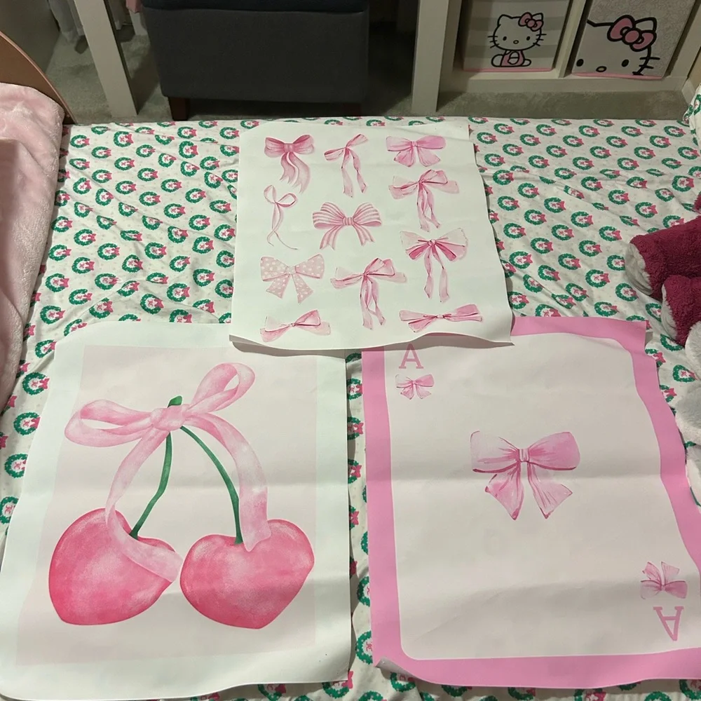 Pink Bow & Cherry Art Prints - Set of 3 - Picture 1 of 4